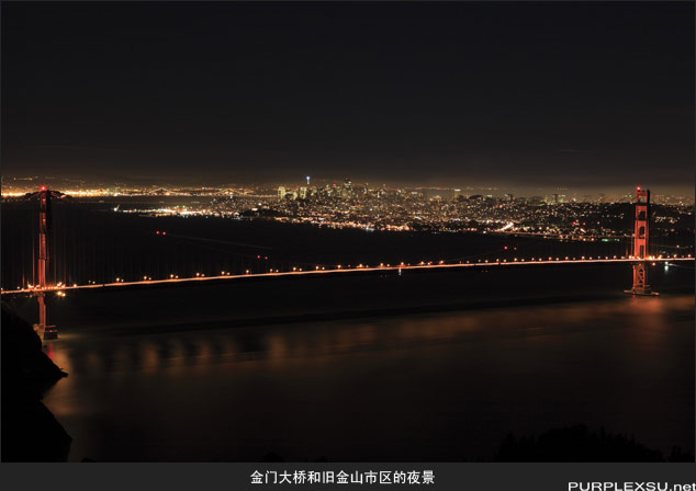 金门大桥和旧金山市区的夜景